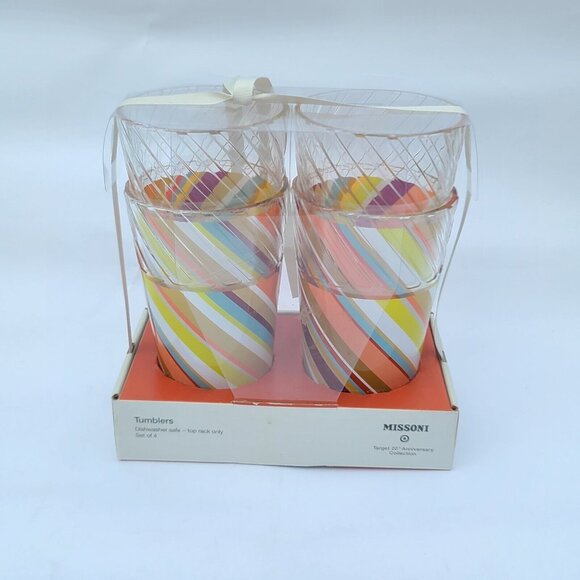 Missoni Target Embossed Highball Plastic Tumblers Set of 4 Retro Striped NEW - Picture 1 of 4